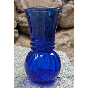 Vintage Indiana Glass Cobalt‎ Blue Swirl Vase 6 1/2"